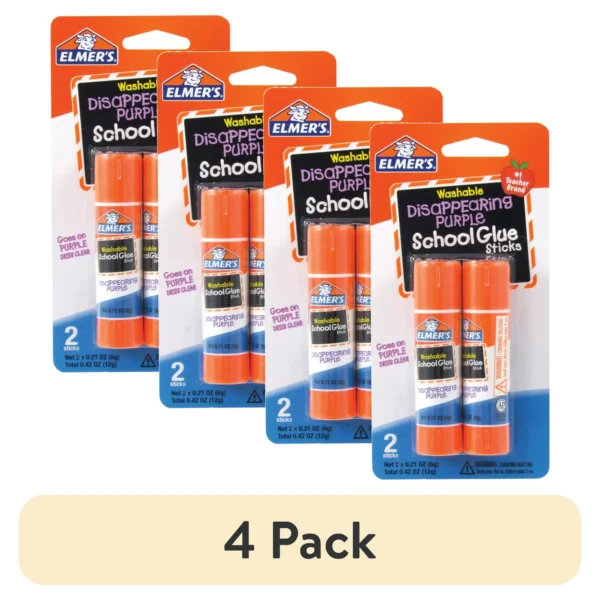 (4 pack) Elmer's Disappearing Purple Washable School Glue Sticks, 2 Count