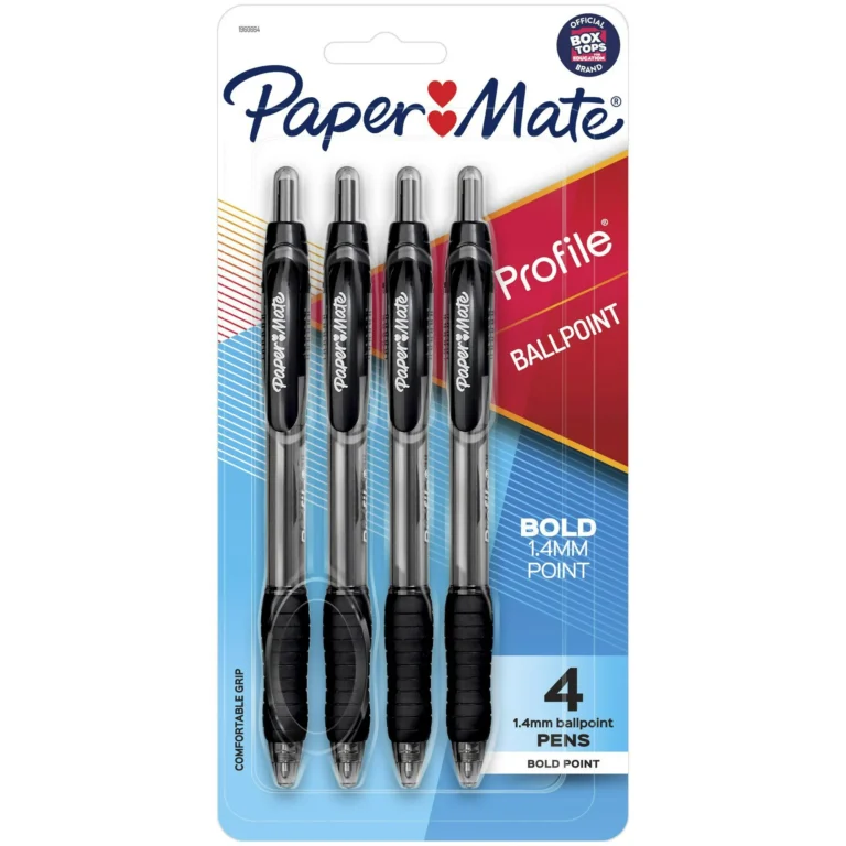 Paper Mate Profile Retractable Ballpoint Pens, 1.4 mm Bold Point, Black, 4 Count