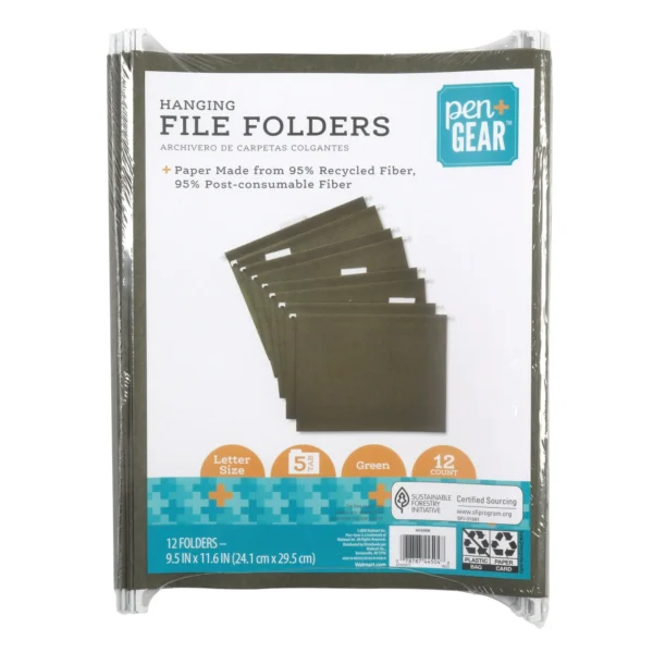 Pen + Gear Hanging File Folder, Standard Green, Letter 12 Per Pack